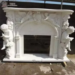 Home Decoration Carrara White Marble Angel Statue Fireplace Mantel For Sale