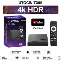 TV Box 4K Android 14.0, Reproductor Multimedia Inteligente, Utocin WF TX99 RK3539 2GB 16GB WiFi6, Dongle de TV Certificado por YouTube, BT 5.4