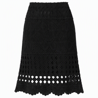 Jupe mi-longue noire taille haute élastique en crochet de polyester pour femme, style bohème, tendance, élégante, idéale pour les vacances d'été, vente en gros, avec logo personnalisé
