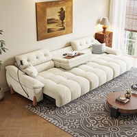 Canapé-lit électrique multifonctionnel style crème intelligent avec table basse escamotable et dossier séparé en tissu chenille pour salon