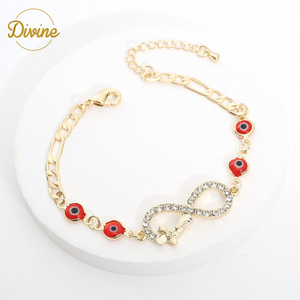 White CZ Stones 14K Gold Devil Eye <strong>Bracelet</strong> Lucky 8 Brass <strong>Bracelet</strong> Cuff <strong>Infinity</strong> Figaro Link Chain <strong>Bracelet</strong> for Women Jewelry - Product Image 4