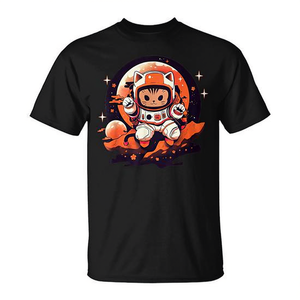 Kawaii Retro Astronaut <b>Cat</b> <b>T</b>-<b>Shirt</b> Cute Kitty Neko <b>Cat</b> Stars Space-Themed Promotional <b>T</b>-<b>Shirt</b> - Product Image 2
