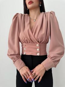 Camicia da <span class=keywords><strong>donna</strong></span> europea e americana con scollo a V Sexy a maniche lunghe - Product Image 2