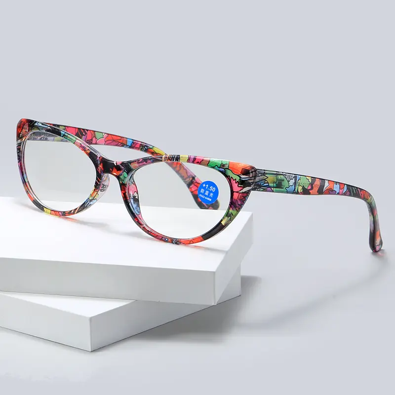 2023 New Fashion Blue Light Blocking Lesebrille Cateye Frame Bedruckte Blumen brille für Frauen und Männer