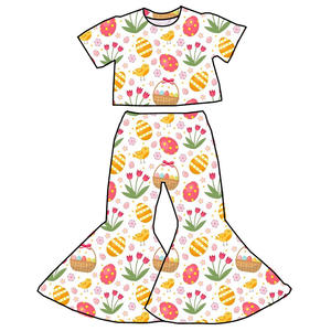 Camisetas con estampado de huevos de Pascua azules, vestido de moda para niñas pequeñas, camisetas de manga corta, ropa para niños, ropa de diseñador - Product Image 2