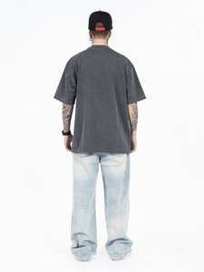 Camiseta de hombre lavada de gramaje alto con estampado de letras, oversize, cuello redondo, manga corta, estilo streetwear para primavera y verano - Product Image 3