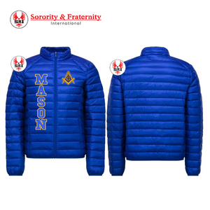 Chaqueta de burbujas Masonic Master Mason, chaqueta acolchada hecha a medida |   Chaqueta Acolchada con Logotipo Bordado Personalizado de la Francmasonería para Hombre - Product Image 1