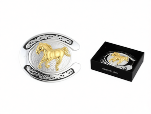 Fibbia Grande a Ferro di Cavallo in Argento e Oro 5.0cm, Accessorio Equestre Western - Product Image 1