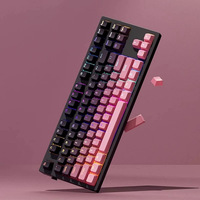 Custom 130 Key PBT OEM Profile Gradient Black Pink Shine Through Keycap Full Set for Mechanical Gaming Keyboard