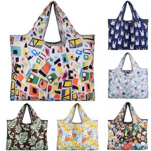 Grand sac de courses pliable réutilisable en polyester RPET 190T, sac fourre-tout extensible en nylon durable - Product Image 3