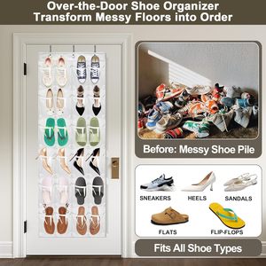 Over The Door Shoe Organizer 24 Pockets Crystal Clear Hanging <b>Storage</b> <b>Rack</b> For Shoes And Accessories - Product Image 2