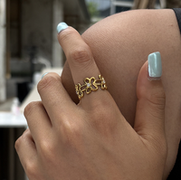Modischer Edelstahl Zirkon Edelstein Ring Trendiger Stil 18k PVD Gold Ring Damen Modeschmuck