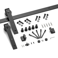 Kit de quincaillerie pour porte de grange coulissante en bois simple de style moderne rouleau de roue noir de base système de rail plat pour porte de grange en acier au carbone
