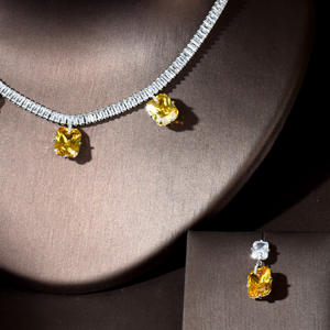 HIBRIDE Temperament 2pcsスクエアデザインネックレスとイヤリングセット女性用4色ジュエリーセットブライダルクリスマスギフトN-972 - Product Image 3