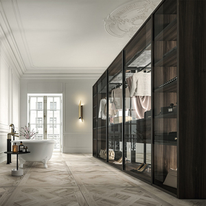 Customizable Modern <strong>Wardrobe</strong> with Sliding <strong>Mirror</strong> and Glass Doors Luxury <strong>Black</strong> Bedroom Closet Cabinet - Product Image 3
