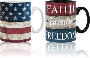 I2pcs Patriotic 4Th of July Ceramic Vintage American Flag Stars Stripes Print Drinking <b>Mugs</b> Coffee Cups - Product Image 2