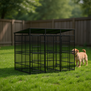Black Powder Coated Steel Dog Kennel 59.5 Sq Ft Outdoor Pet House <b>Large</b> Breed Durable Rectangle Design - Product Image 2