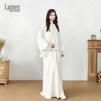 Robe Abaya blanche de Dubaï, sur mesure, coupe ample, avec manches brodées en dentelle