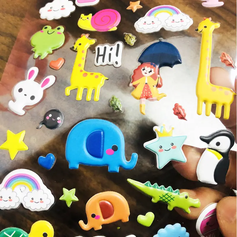 Custom Cute Cartoon Patterns Reusable 3d Puffy Sticker Non-toxic Vivid Puffy Kids Stickers