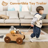 Marchette à pousser en bois pour activité éducative pour bébé avec go cart enfant en bas âge naturel et jouets à tirer cadeau wagon pour garçon fille 1-3