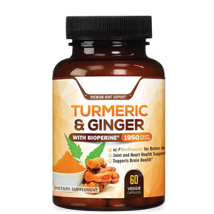 Cápsulas de Cúrcuma y Jengibre <span class=keywords><strong>con</strong></span> BioPerine 1950mg, Suplemento Herbal de Curcumina, Luteína Silvestre de Grado Alimenticio en Botella - Product Image 1