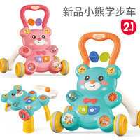 Marche-bébé 2-en-1 en plastique de dessin animé Little Bear, vente en gros, poussette musicale éducative pour bébé, marche-bébé d'activités pour bébé