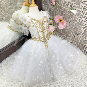 0535 उच्च गुणवत्ता वाले वयस्क बच्चे सफेद सुनहरे पैटर्न स्टीज डेन्सेवियर पार्टी पोशाक पेशेवर बैले प्रदर्शन ट्यूटू ड्रेस - Product Image 5