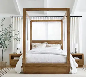 Franse Stijl Slaapkamer Klassiek Antiek Houten Platform Vier Palen Kingsize Bedframe