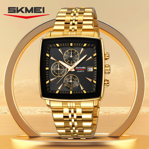 Skmei Men's Quartz Watch Gold Stainless Steel Band Chronograph Calendar Waterproof Luminous Business Watch - Product Image 1