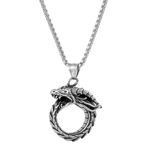Yunnique Ouroboros Titanium Steel <b>Necklace</b> Men Steel Color Pendant Animal Shape European American Hip Hop Sweater Chain Gift - Product Image 5