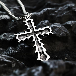 Stainless Steel <b>Cross</b> Pendant Men Fashion Asymmetrical Geometric Necklace Jewelry For Clothing Matching - Product Image 4