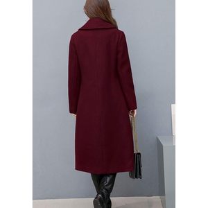 Abrigo de lana de mezcla para mujer, corte ajustado, abotonadura sencilla, largo medio, elegante, cálido para otoño, manga larga, tejido. - Product Image 4