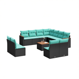 Set di divani da patio in polyrattan, 12 pezzi, mobili da esterno neri con cuscini, sedute moderne e contemporanee per 7 persone - Product Image 1