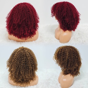 Letsfly $57 Peluca de Cabello Humano Bob de 14 Pulgadas, 350% de Densidad, Rizada Kinky con Flequillo, Sin Encaje, Fabricada a Máquina, Venta al por Mayor de Fábrica, 320 Gramos - Product Image 1