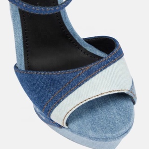 Sandalias de Plataforma Gruesa para Mujer, Diseño de Parches en Mezclilla Azul, Tacones Altos y Gruesos, Correa en el Tobillo, Punta Abierta, Zapatos de Verano - Product Image 5