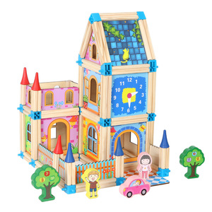 Blocs de construction éducatifs pour enfants, château à assembler, 128 pièces, colorés, maître de l'architecture en bois, jouet - Product Image 2