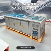 Lemari Pendingin Salad & Meja Persiapan Soardragon Komersial 2 Pintu Stainless Steel dengan Pintu Anti-Kabut & Kontrol Temperatur Digital