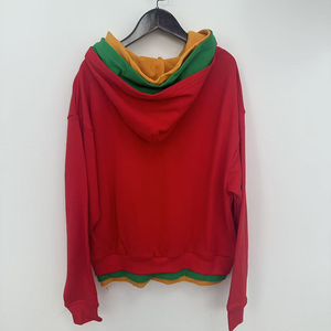 <span class=keywords><strong>Felpa</strong></span> <span class=keywords><strong>con</strong></span> Cappuccio a Doppia <span class=keywords><strong>Cerniera</strong></span> Color Block Rosso Verde Giallo Stile Stratificato <span class=keywords><strong>con</strong></span> Stampa Serigrafica Streetwear - Product Image 3