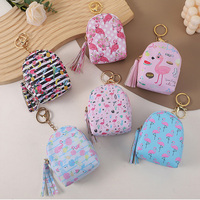 Porte-clés mini pochette portable en PU motif flamant rose, durable et tendance, petit portefeuille, trousse à maquillage, porte-monnaie pour écouteurs, pour femme