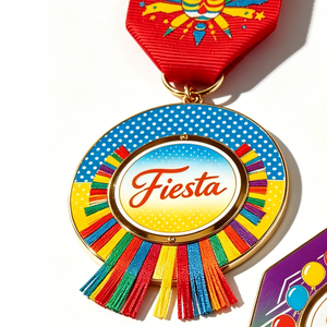 Medalla de Fiesta de Aleación de Zinc, Chapada en Oro, Esmalte Duro, Circular con Cinta, para Fiesta de Cumpleaños, Tema de Arte Folclórico - Product Image 4