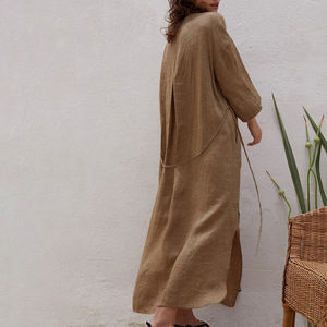 All'ingrosso personalizzare il servizio OEM tessuti eco-friendly in lino 100% stile t-shirt lungo per ragazze vestito a manica lunga con <span class=keywords><strong>colletto</strong></span> mandarino donna - Product Image 6