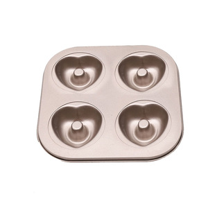 Baking Pan 4 Cup Heart Shape Nonstick For Cupcakes Donuts Small Cakes Gold Color Square Design Oven Safe - Product Image 3