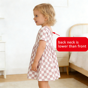 ชุดเดรสเด็กผู้หญิงลายตารางหมากรุก แขนสั้น ผ้าไผ่ สำหรับฤดูร้อน ขายส่ง - Product Image 3
