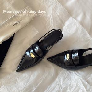 Versión en Piel de Vacuno~Sandalias de Tacón Fino con Punta Puntiaguda y Talón Descubierto al Estilo de Su <span class=keywords><strong>Yinyin</strong></span> para Mujer, Suela de Goma, Forro de Microfibra - Product Image 3