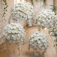 Décoration de table de mariage, centre de table en fleurs de soie, boules de fleurs artificielles, roses, pivoines, blanc, centre de table de mariage