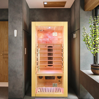 Sauna de Infrarrojos Helius HL-001HSCHL para Uso Doméstico en Interiores, Baja EMF, Infrarrojos Lejanos, para 1 Persona, de Madera, con Ladrillos de Sal del Himalaya, 1 Año de Garantía
