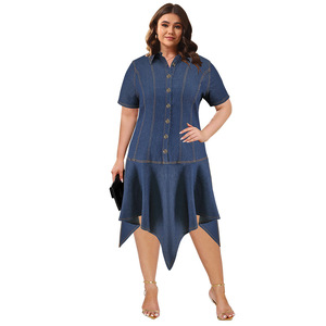 Robes en jean grande taille pour femmes, manches longues, boutonnées, taille nouée, robe chemise midi en jean, <span class=keywords><strong>tenue</strong></span> élégante tendance chic et sinueuse - Product Image 6