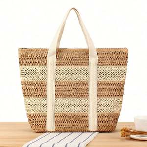 Bolso de Hombro Grande para Mujer, Tejido en Paja de Papel de Dos Colores, Resistente al Agua, Portátil, al por Mayor - Product Image 1