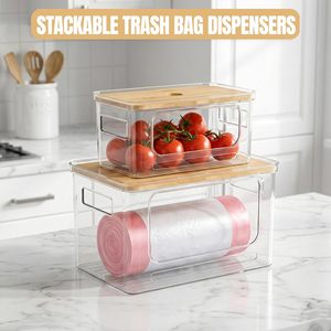 Clear Stackable Open Front <b>Storage</b> Containers Stackable Racks Bamboo Lids <b>Kitchen</b> Pantry Fridge Organizer PET Plastic Bins - Product Image 5