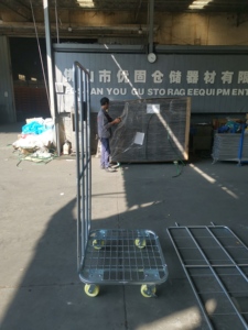 Chariot de manutention en acier bleu à face ouverte, chariot à cage roulante en treillis métallique pour la manutention des matériaux - Product Image 4